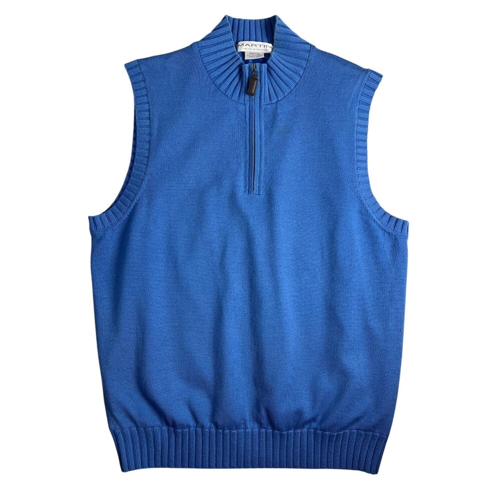 Martins Men's Blue Golf Lined Italian Merino Wool 1/4-Zip Sweater Vest Size M
